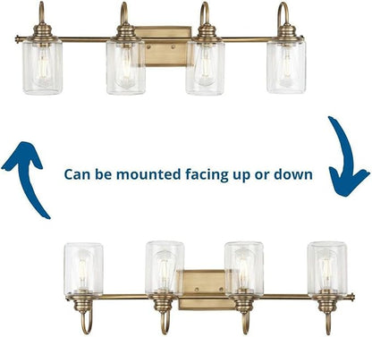 Progress Lighting Aiken Collection 4-Light Vintage Brass Clear Glass Vintage Bath Vanity Light
