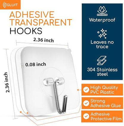 GLUIT Adhesive Wall Hooks for Hanging Heavy Duty No Drill, 22 lbs, 12 pcs