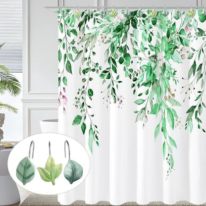Green Plant Leaf Shower Curtain Hooks,Eucalyptus Bathroom Decor,12PCS