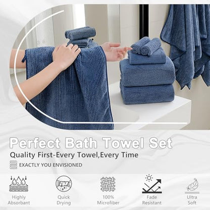 4 Piece Bath Towel Set 35"x70"Oversized Bath Towel for Bathroom Ultra Soft Fluffy Extra Large Bath Sheet Luxury Premium Bathroom Towel Highly Absorbent Quick Dry Shower Towel for Hotel Spa,Navy Blue