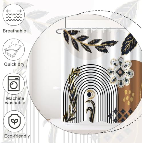 Black and Gold Boho Shower Curtain for Bathroom 72x78 Inch