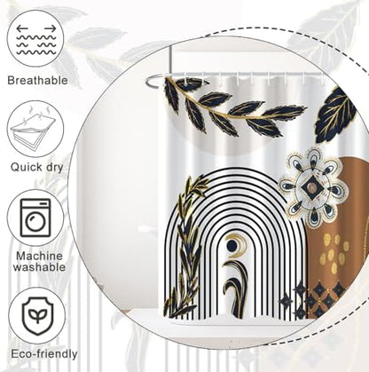 Black and Gold Boho Shower Curtain for Bathroom 72x78 Inch