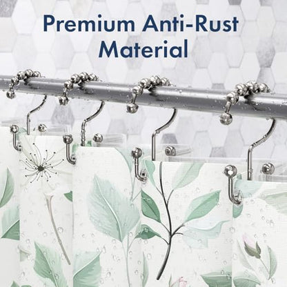 Bathway Shower Curtain Hooks Nickel Shower Curtain Rings, 12 Pcs Double Hook Shower Curtain Hooks Rings Shower Curtain Hangers Rust Proof, Metal Shower Hooks for Bathroom Shower Curtain Rod