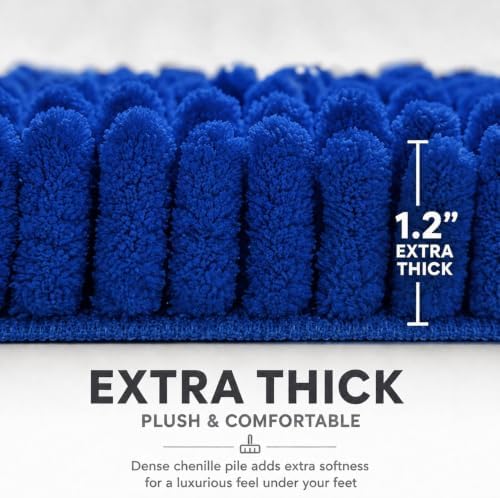 Bathroom Rugs Sets 2 Piece,Super Absorbent Soft,Thick,Machine Washable Chenille Bath Mat,Non Slip Toilet Floor Rug,Bath Mats for Bathroom,20x32 Plus 20x20 U Shape,Royal Blue