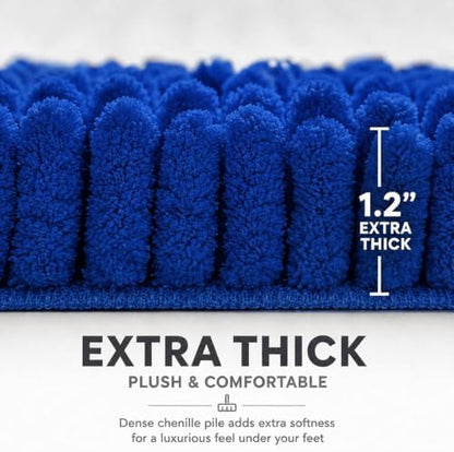 Bathroom Rugs Sets 2 Piece,Super Absorbent Soft,Thick,Machine Washable Chenille Bath Mat,Non Slip Toilet Floor Rug,Bath Mats for Bathroom,20x32 Plus 20x20 U Shape,Royal Blue