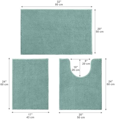 Urvoix Bathroom Rugs Sets 3 Piece, Non-Slip Chenille Bath Rug Set