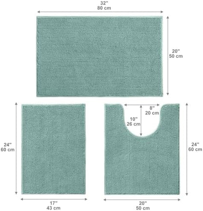 Urvoix Bathroom Rugs Sets 3 Piece, Non-Slip Chenille Bath Rug Set