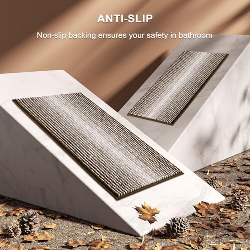 BSICPRO Bathroom Rugs Sets 2 Piece, Non Slip Striped Bath Mats, Brown