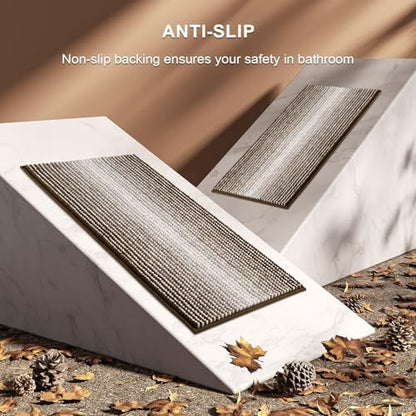BSICPRO Bathroom Rugs Sets 2 Piece, Non Slip Striped Bath Mats, Brown