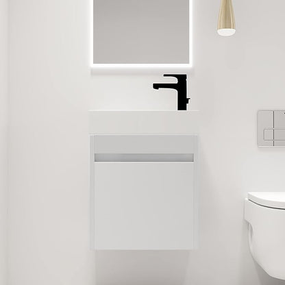 Malwee 18" Floating Bathroom Vanity with Sink, Mordern White Vanity Combo for Small Bathroom, Single Bath Wall Mounted Cabinet Side for Narrow Space, 1 Door and 1 Resin Basin. (005)
