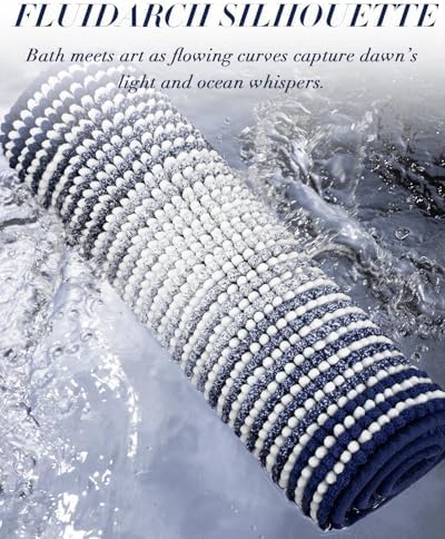 BSICPRO Large Chenille Bathroom Rugs Runner, 22x60 Striped Bath Mats, Navy