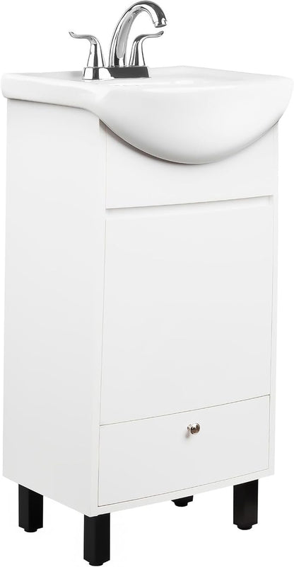 Petite 18 Inch Bathroom Vanity with Sink, Small Freestanding Bathroom Cabinet, Space-Saving Vanity Sink Combo Design, Dual Storage, Satin White
