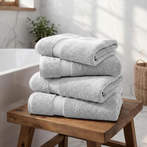 Superior Egyptian Cotton Plush & Absorbent, Bath Towel Set of 4, Silver