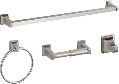 4 Pieces Bathroom Hardware Accessories Set, Stainless Steel 24 inch Towel Bar, Towel Rack, Robe Hook, Toilet Paper Holder for Bathroom Wall Mounted (Brushed Nickel)