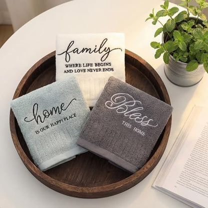 Tiamon 3 Pcs Bathroom Towel Decorative Set 100% Cotton Fluffy Bath Hand Towels for Guest Gifts Farmhouse Kitchen Hand Towels Home(Black, White, Gray,30 x 13 Inch,Home, Family, Love)