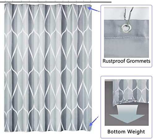 LLSCL Grey Grid Fabric Shower Curtain Liner with Magnets, Waterproof Hotel Quality, 72 x 72 Machine Washable