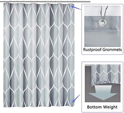 LLSCL Grey Grid Fabric Shower Curtain Liner with Magnets, Waterproof Hotel Quality, 72 x 72 Machine Washable