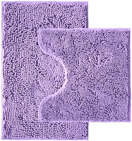 Bathroom Rugs Sets 2 Piece,Super Absorbent Chenille Bath Mats and U-Shaped Toilet Rug,Strong PVC Non Slip Backing,Microfiber Washable Dry Quickly Bath Mats for Bathroom(20"x32"+20"x20"U,Lavender)