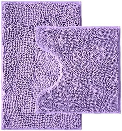 Bathroom Rugs Sets 2 Piece,Super Absorbent Chenille Bath Mats and U-Shaped Toilet Rug,Strong PVC Non Slip Backing,Microfiber Washable Dry Quickly Bath Mats for Bathroom(20"x32"+20"x20"U,Lavender)