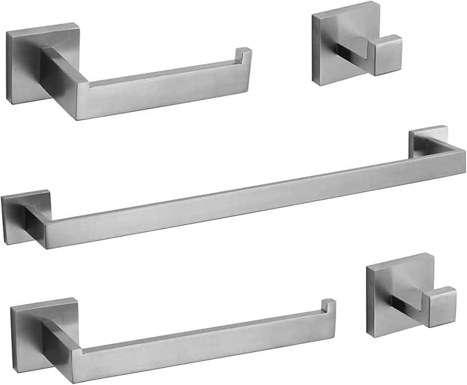 Bathroom Hardware Set 24-Inch Towel Bar,2pcs Towel Hook,Toilet Paper Holder,Hand Towel Holder Stainless Steel Brushed Nickel Bathroom Accessories GTS3190N
