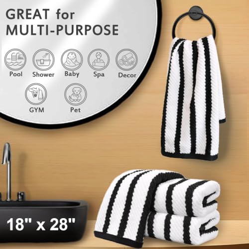 VOOVA & MOVAS Bathroom Hand Towels 4PC, 100% Cotton, 18x28 in, Black White