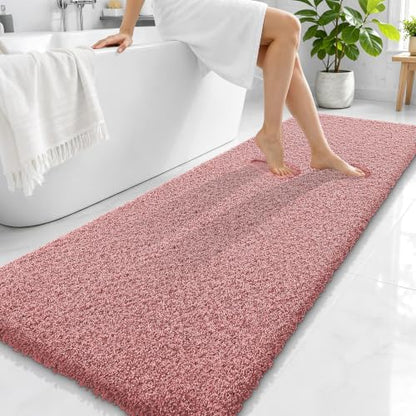 OLANLY Microfiber Bathroom Runner Rugs 70x24, Soft Bath Mat, Deep Rose