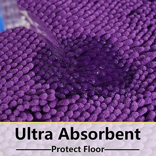 Bathroom Rugs Chenille 3-Piece Extra Soft and Absorbent Shag Bathroom Rugs, Machine Wash Mat, Strong PVC Non-Slip Underside, Plush Carpet Mats (Violet)