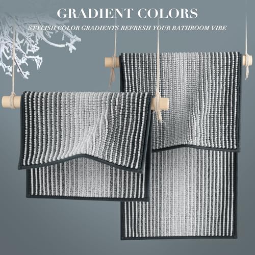 BSICPRO Bathroom Rugs Sets 2 Piece, Non Slip Striped Bath Mats, Blue Grey