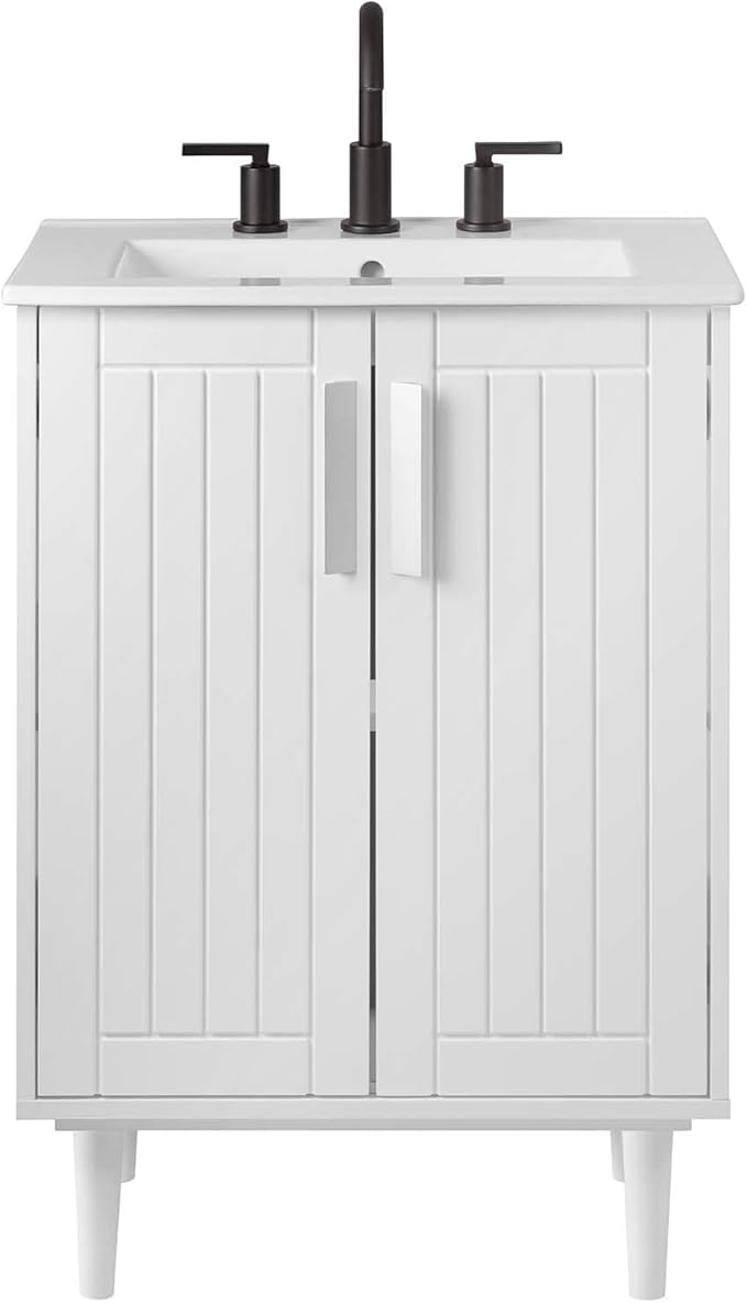 Modway Augusta 24" Bathroom Vanity Cabinet and Ceramic Vessel Sink Basin Combo in White White