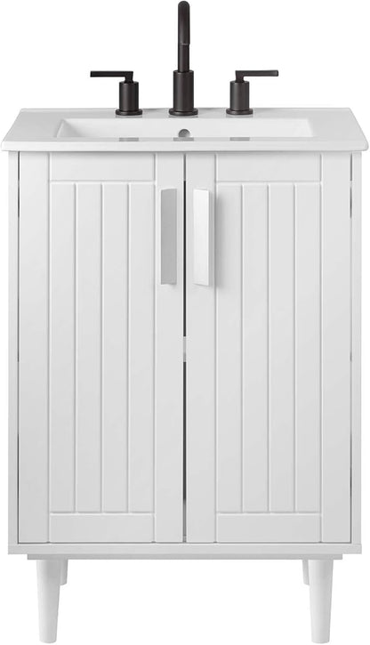 Modway Augusta 24" Bathroom Vanity Cabinet and Ceramic Vessel Sink Basin Combo in White White