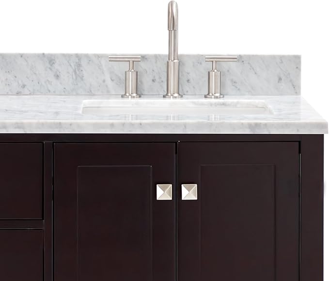 ARIEL Cambridge 66-inch Bathroom Vanity with Sink,Solid Wood, 0.75-inch Italian Carrara Marble Countertop, Double Rectangular Porcelain Sink, 4 Soft Closing Doors, 6 Dovetail Drawers, Espresso