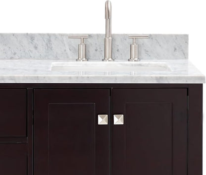 ARIEL Cambridge 66-inch Bathroom Vanity with Sink,Solid Wood, 0.75-inch Italian Carrara Marble Countertop, Double Rectangular Porcelain Sink, 4 Soft Closing Doors, 6 Dovetail Drawers, Espresso