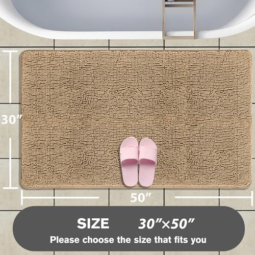 Bathroom Rugs 30 x 50 Inch – Extra Large Bath Mat | Absorbent and Washable Thick Chenille Bath Rugs Non-Slip Runner Rug for Bathroom, Shower, Tub(Beige)