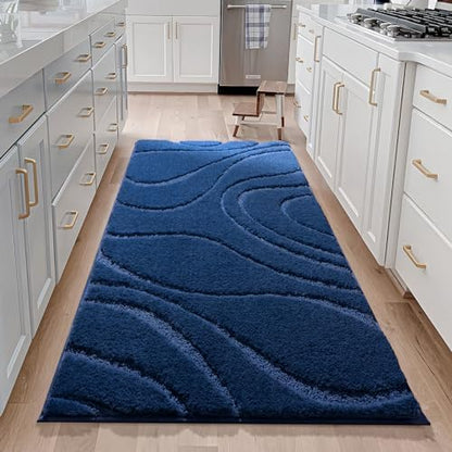 DEXDE Bathroom Rugs Runner Soft Non-Slip Mat for Bathroom Floor 24X60 Blue