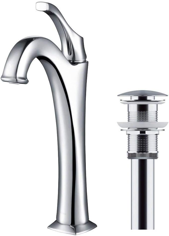 KRAUS KBF-1201CH Arlo Single Handle Basin Bathroom Faucet with Lift Rod Drain and Deck Plate, Chrome