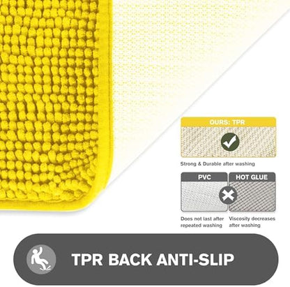 Yellow Bathroom Rug – Absorbent and Washable Bath Mat, Non-Slip, Thick Soft Chenille Bath Rugs for Bathroom Floor, Shower, Sink - 26" x 44"