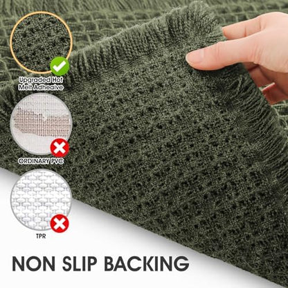 IM HOME Waffle Bath Mat Dark Green 36"x24", Boho Woven Modern Bath Mat Rugs, Absorbent Non Slip Bathroom Rugs, Soft Washable Bath Rugs with Tassels for Bathroom, Bedroom, Kitchen, Shower, Tub
