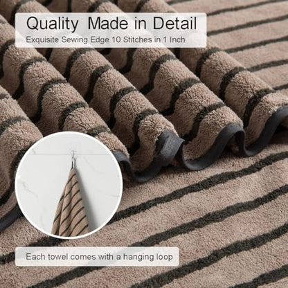 2 Piece Brown Cabana Stripe Hand Towels for Bathroom 16"x31" Ultra Soft Breathable Hand Face Towels Highly Absorbent 600GSM Towels Quick Dry Beach Chair Towel for Spa Gym Hotel Travel Camp