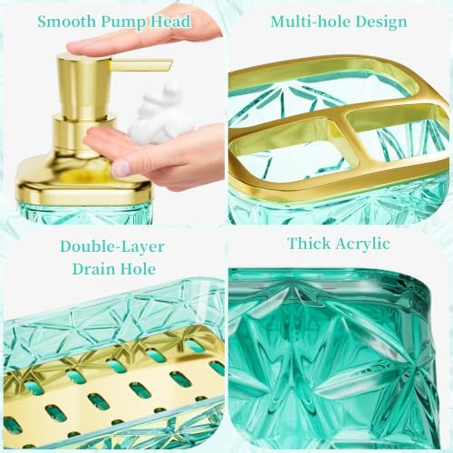 Bathroom Accessories Set, 7 Pcs Teal Bathroom Set, Acrylic Soap Dispenser and Toothbrush Holder Set, Qtip Holder Set, Bathroom Sink Set, Gift for Home Apartment