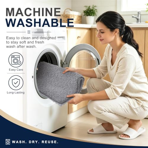 OLANLY Microfiber Large Bathroom Rugs 40x32, Soft Absorbent Bath Mat, Grey