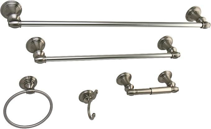 Kingston Brass BAHK2612478SN Provence 5-Piece 18-Inch and 24-Inch Towel Bars Bathroom Accessory Set in Brushed Nickel
