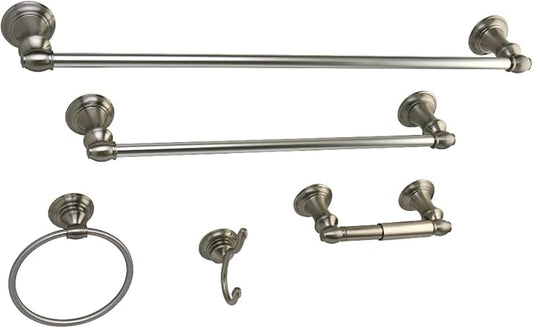 Kingston Brass BAHK2612478SN Provence 5-Piece 18-Inch and 24-Inch Towel Bars Bathroom Accessory Set in Brushed Nickel