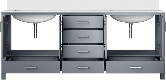 Jacques 80 in. W x 22 in. D Dark Grey Double Bath Vanity and White Quartz Top