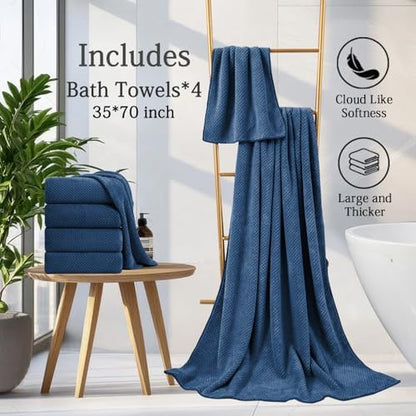 Hailea Navy Bath Towels Set 35x70 Inches - Luxury 600 GSM Oversized Bath Sheet Towel,Extra Large Microfiber - Quick Dry,Highly Absorbent,Super Soft Shower Towels Spa Hotel Bathroom Towel Set (4-Pack)