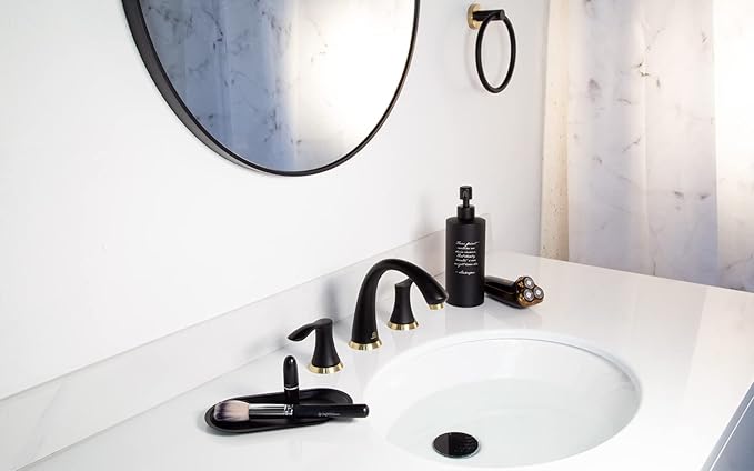 Black and Gold Bathroom Faucet 3 Hole, Lava Odoro 8 inch Widespread Bathroom Faucet 2 Handle Bathroom Sink Faucet Vanity Faucet with Drain Assembly Supply Line, BF405-GB