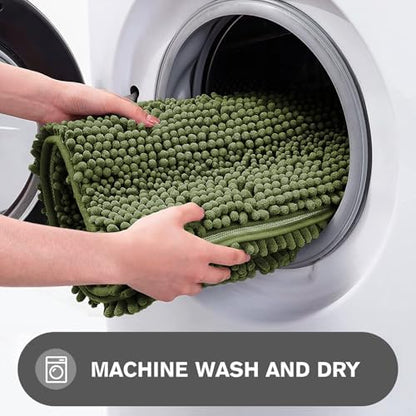 Sage Bathroom Rugs – Absorbent and Washable Bath Mat, Non-Slip, Thick Soft Chenille Bath Rugs for Bathroom Floor, Shower, Sink - 26" x 44"