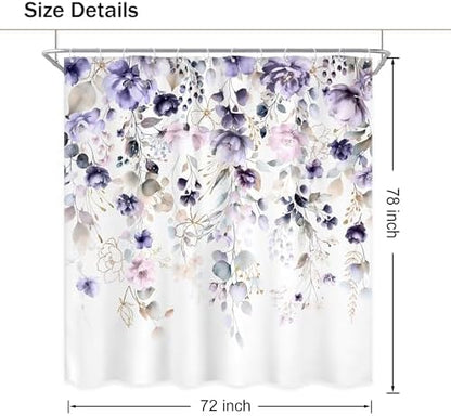 Floral Purple Pink Leaf Rustic Girly Bathroom Shower Curtain Set