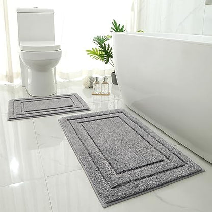 HOMEIDEAS Bathroom Rugs Sets 2 Piece, Super Soft Non Slip Bath Mat Grey