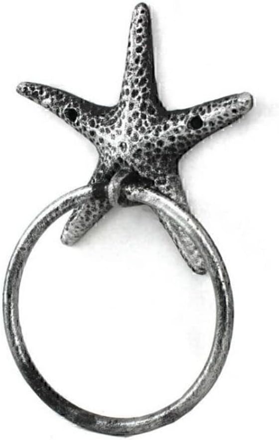 Antique Silver Cast Iron Starfish Towel Holder 8.5 Inch - Starfish Decoration - Sea Home Decor