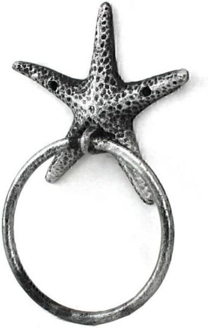 Antique Silver Cast Iron Starfish Towel Holder 8.5 Inch - Starfish Decoration - Sea Home Decor
